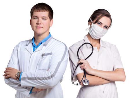 Doctors man and woman with folded arms.の写真素材