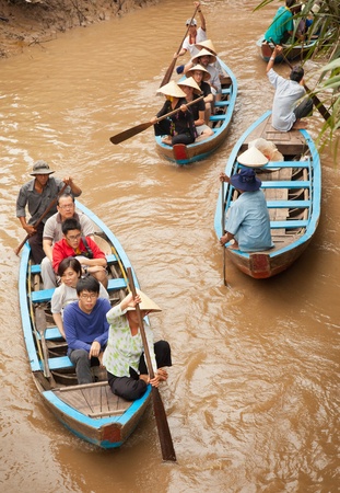 Tourists on a boat trip on Mekong riverのeditorial素材