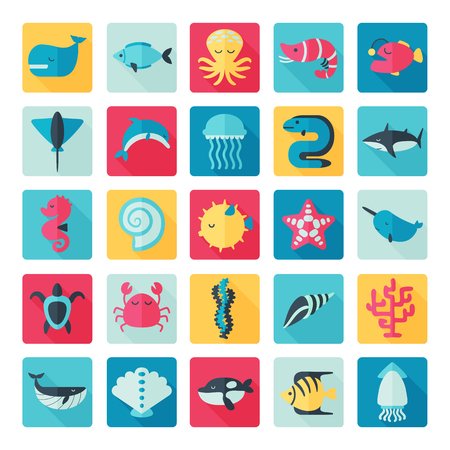 sea creatures set iconのイラスト素材