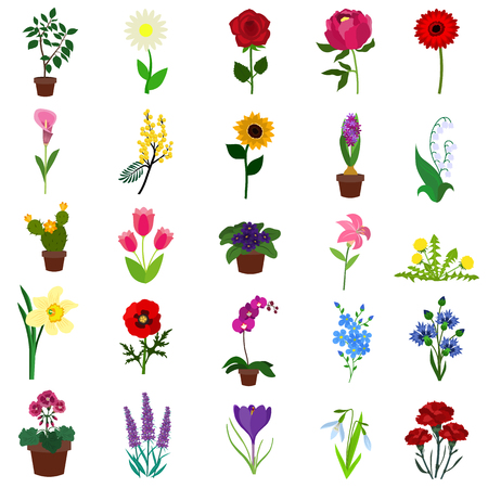 Flowers flat icon setのイラスト素材