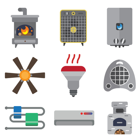 heating systems flat icons setのイラスト素材