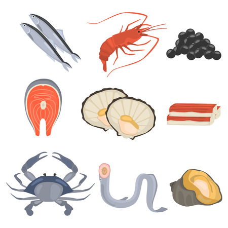 Seafood flat icon setのイラスト素材