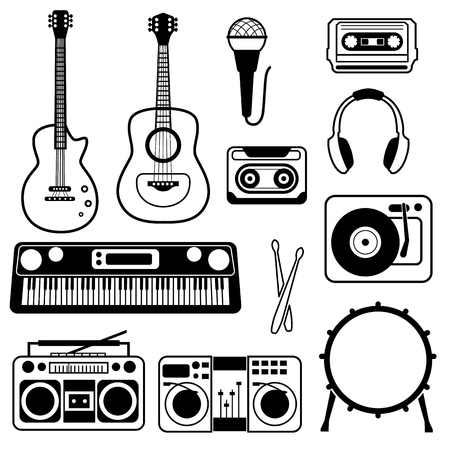 Musical instruments line simple icon setのイラスト素材