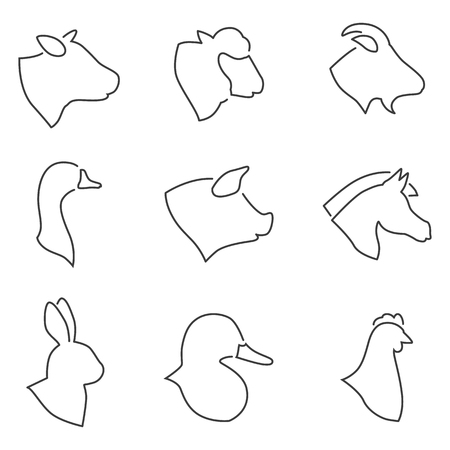 Cattle farm animal line icon setのイラスト素材