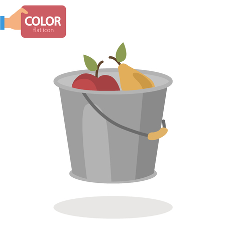 Bucket with fruit harvest flat color iconのイラスト素材