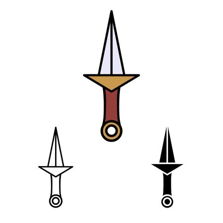 primitive weapon dagger line flat simle set iconのイラスト素材
