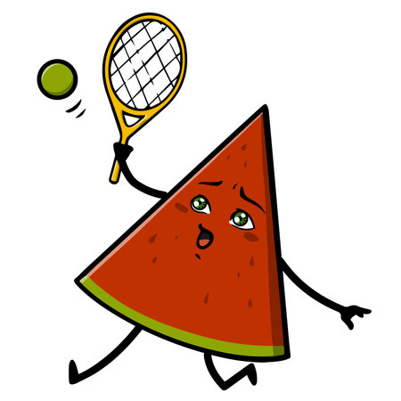 Tennis Watermelon Mascot Vector with Green, Red Illustrationのイラスト素材