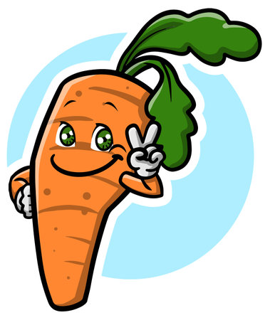 Happy Face Orange Carrot with Green Leave Mascotのイラスト素材