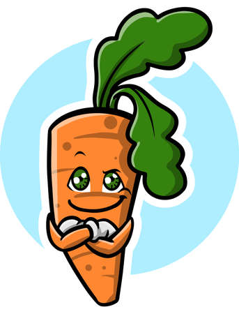 Happy Face Orange Carrot with Green Leave Mascotのイラスト素材
