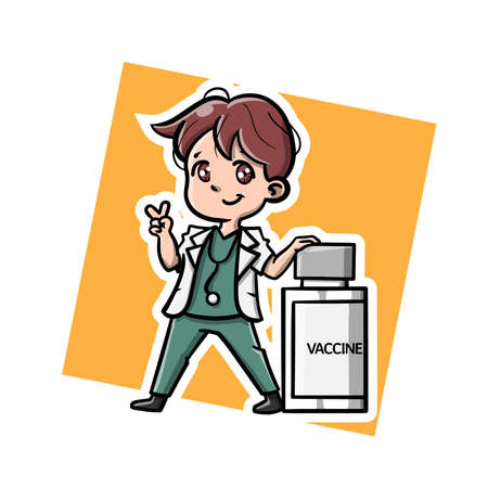 Covid -19 Vaccine Cute Vector Illustrationのイラスト素材