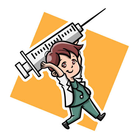 Covid -19 Vaccine Cute Vector Illustrationのイラスト素材