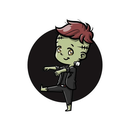 Happy Cute Frankenstein Halloween Vectorのイラスト素材