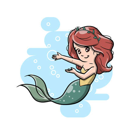 Smiling Cute Chibi Mermaid Girl Vector Illustrationのイラスト素材