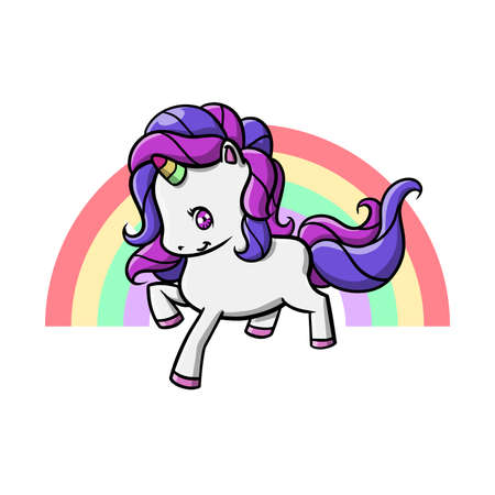 Cute Kawaii Unicorn Cartoon With Purple Hair Vector Illustrationのイラスト素材