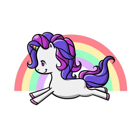 Cute Kawaii Unicorn Cartoon With Purple Hair Vector Illustrationのイラスト素材