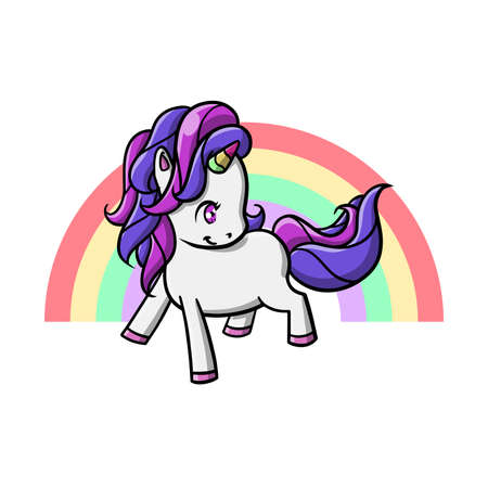 Cute Kawaii Unicorn Cartoon With Purple Hair Vector Illustrationのイラスト素材