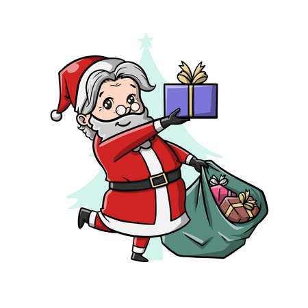 Santa Claus with His Christmas Giftのイラスト素材