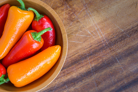 Bowl of fresh sweet peppersの写真素材