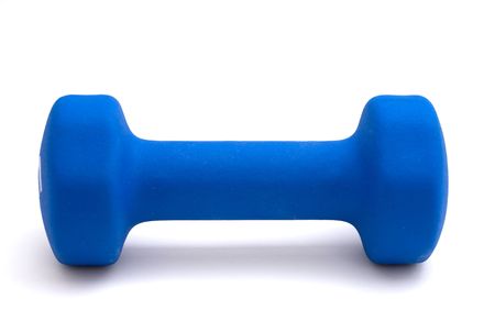 Blue dumbell on white backroundの写真素材
