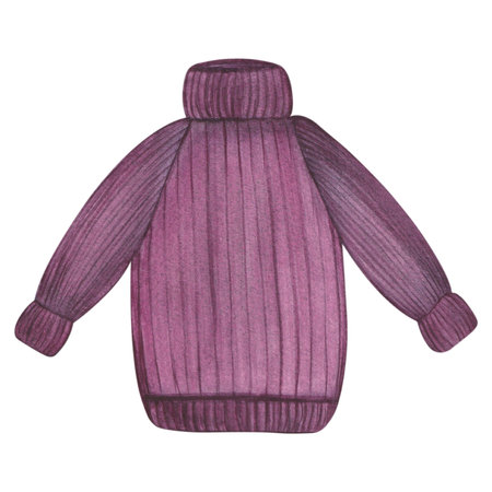 Winter or autumn purple knitted sweater on a white background. Hand drawn watercolor illustration.の写真素材