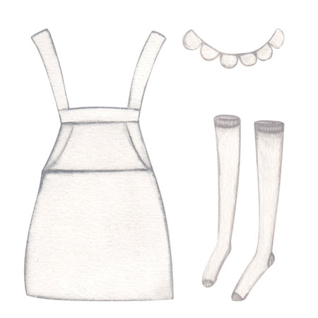 Laundry. Set of illustration of clothes, apron, stockings and collar. Watercolor on a white background. Hand-drawn. For postcardsの写真素材