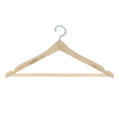 Laundry illustration. Wooden hanger. Watercolor on a white background. Hand drawn. For postcardsの写真素材
