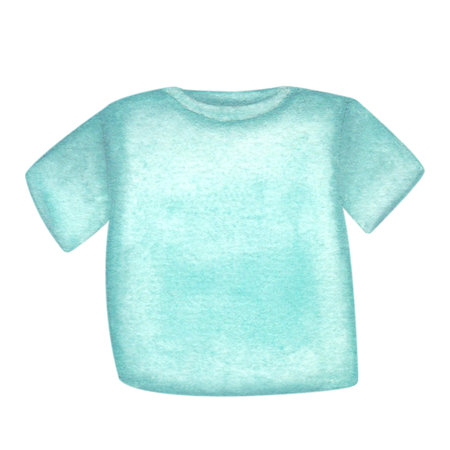 Laundry illustration. Turquoise t-shirt. Watercolor on a white background. Hand drawn. For postcardsの写真素材