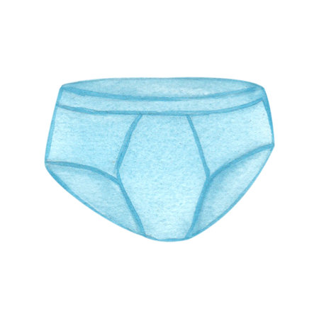 Laundry illustration. Blue underpants. Watercolor on a white background. Hand drawn. For postcardsの写真素材
