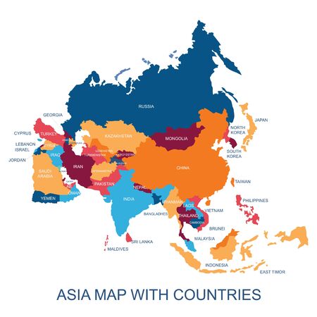 Vector illustration design of continent Asia map with countries name and border,for website,template,wallpaper,brochure,leaflet,flyer,banner,presentation,projectsのイラスト素材