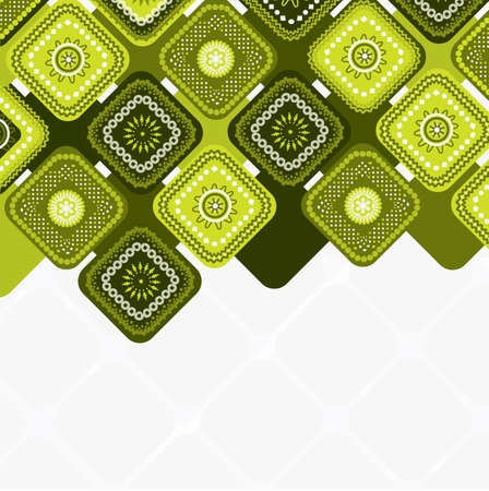 Beautiful seamless intricate geometric square border green nature background with space.Ornamental vector illustration design repeat pattern backdropのイラスト素材