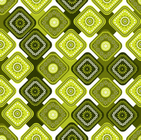 Beautiful seamless intricate geometric square border green nature background.Ornamental vector illustration design repeat pattern backdropのイラスト素材
