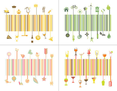 Colorful barcode design idea set of nature,ecological,food, restaurant concept.Vector and illustration,can be use for designing brochure,leaflets,visiting cards,flyers,banners,etc.のイラスト素材