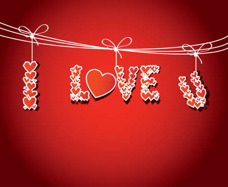 I Love You text with hearts greeting card background for Valentines day, wedding,dating and romantic events. Vector illustration.のイラスト素材
