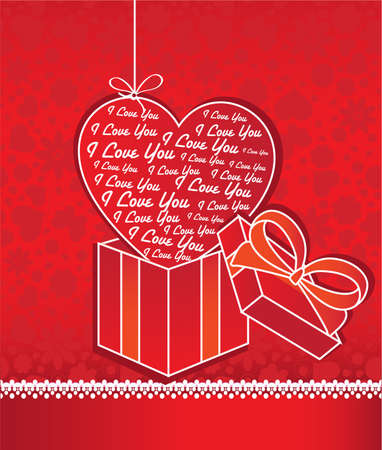 I Love You text with heart and gift box greeting card background for Valentines day, wedding,dating and romantic events.の写真素材