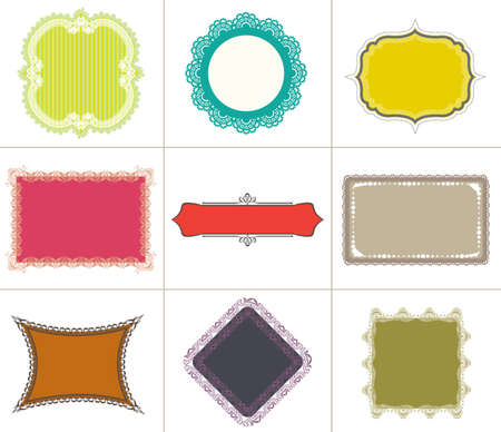 Set of vintage templates frames labels, stickers, banner, postcards. Elements for decorating cards, posters. Colorful retro style premium design with space.Vector illustration for wedding,packaging.のイラスト素材