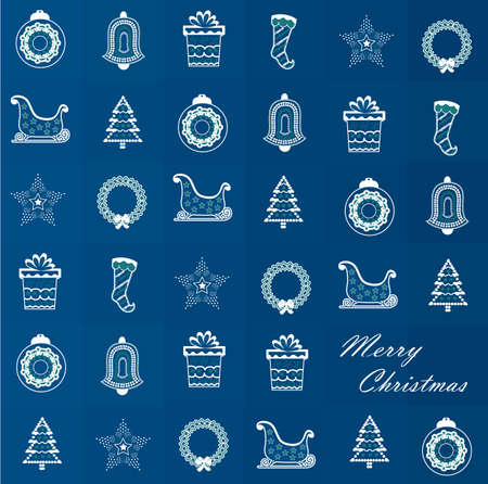 Vector and illustration Christmas ornaments with retro blue background with text.New year backdrop.Holiday greeting card.Celebration and decoration objects.Can be use for brochure,banner,wallpaperの写真素材
