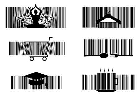 Vector and illustration yoga,food,restaurant,education barcode design idea concept,can be use for designing brochure,leaflets,visiting cards,flyers,banners,etc.のイラスト素材