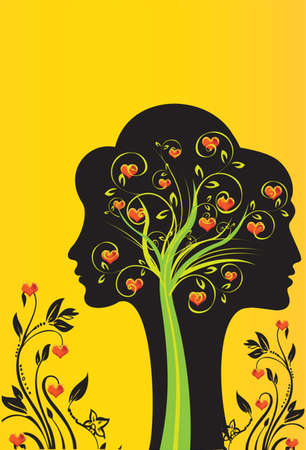 Vector illustration of love and happy valentine day two enamored with a love tree.Invitation greeting wedding card wallpaper backdrop.Abstract background designのイラスト素材