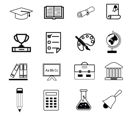 Vector illustration basic education icons set design in outline styleのイラスト素材