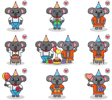Vector of Cute Koala in Birthday Party.のイラスト素材