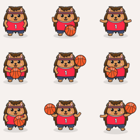 Hedgehog Basketball set. Funny Hedgehog doing Basketballのイラスト素材
