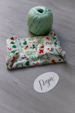 gift zero waste wrapped in fabricの写真素材