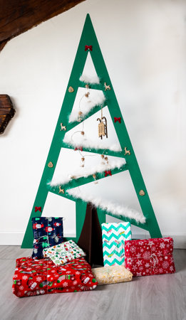 Christmas tree 2D woden zero wasteの写真素材