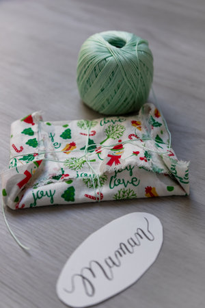 gift zero waste wrapped in fabricの写真素材