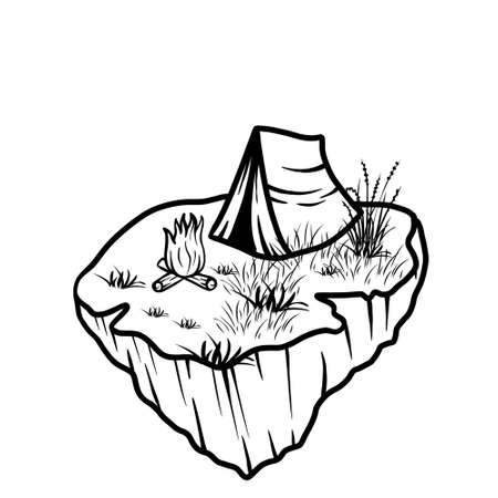 Camping and hiking line art illustrationの写真素材