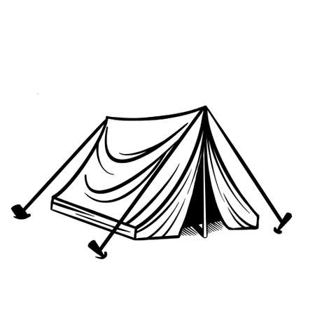 Camping and hiking line art illustrationの写真素材