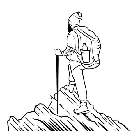Camping and hiking line art illustrationの写真素材