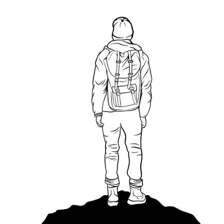 Camping and hiking line art illustrationの写真素材