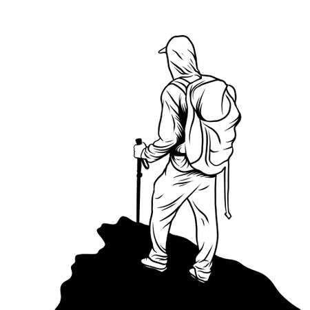 Camping and hiking line art illustrationの写真素材