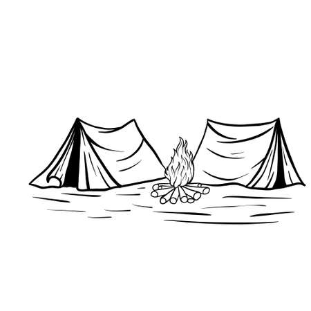Camping and hiking line art illustrationの写真素材